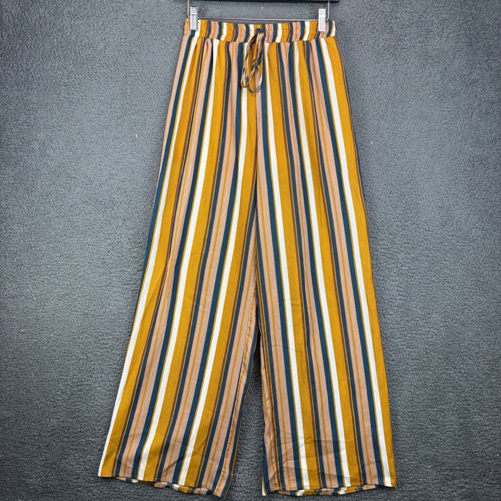 Favlux Fashion Womens‎ Small Striped Wide Leg Palazzo Pants Mustard Yellow Boho